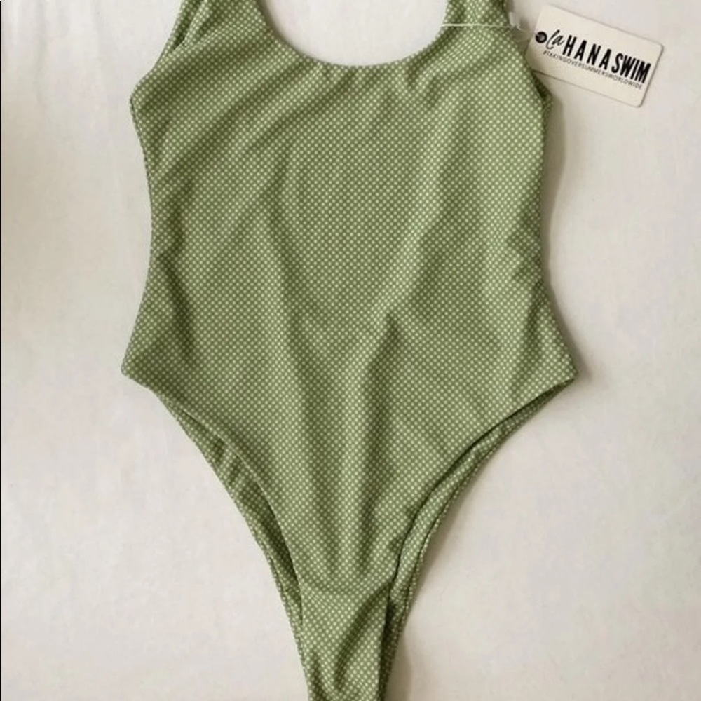 La hana swimsuit one piece green with micro polka dots